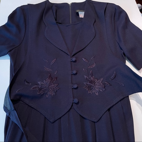 Vintage Navy Midi Dress with Built in Embroidered Vest - Picture 8 of 9